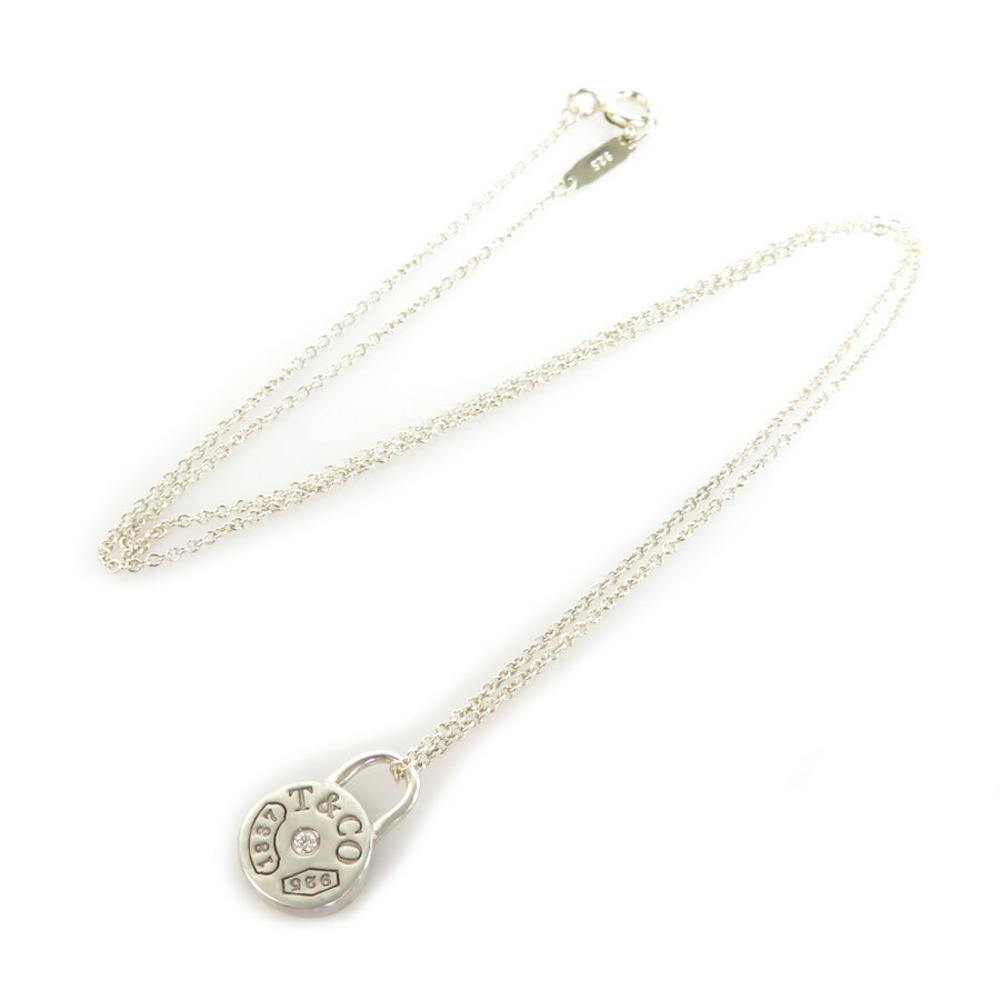 Tiffany Co Round Lock Necklace Single Diamond Sterling Silver